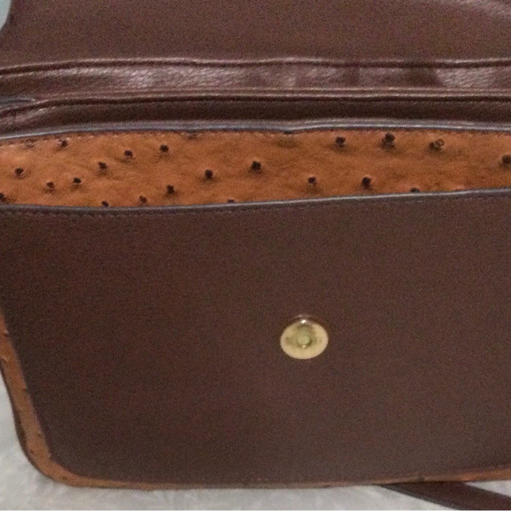 Brown Leather Crossbody with Tan Ostrich Trim